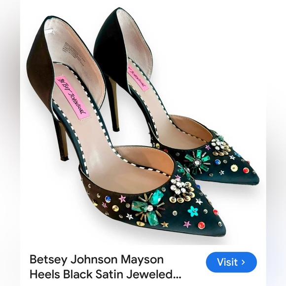 Betsey Johnson Shoes - Betsey Johnson Mayson Heels Black Satin Jeweled Bling Event Weddings